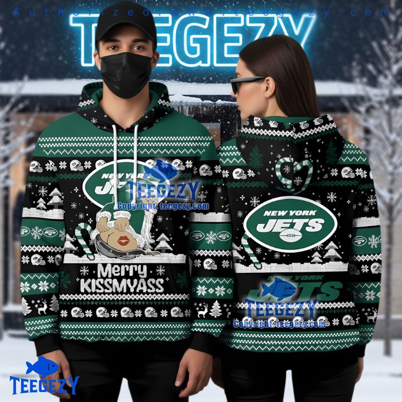 New York Jets Funny Santa Kissmyass Ugly Christmas 3D Hoodie New York Jets Funny Santa Kissmyass Ugly Christmas 3D Hoodie