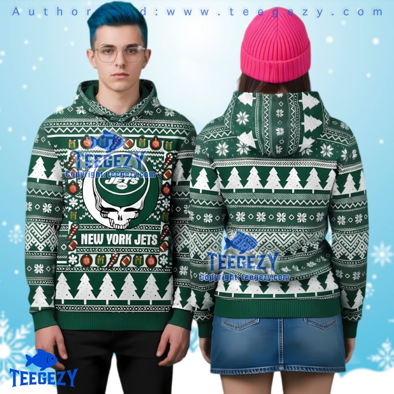New York Jets Grateful Dead Ugly Christmas 3D Hoodie Steal Your Face