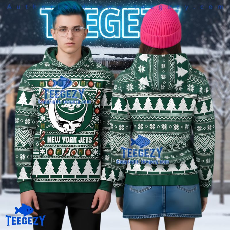 New York Jets Grateful Dead Ugly Christmas 3D Hoodie Steal Your Face New York Jets Grateful Dead Ugly Christmas 3D Hoodie Steal Your Face