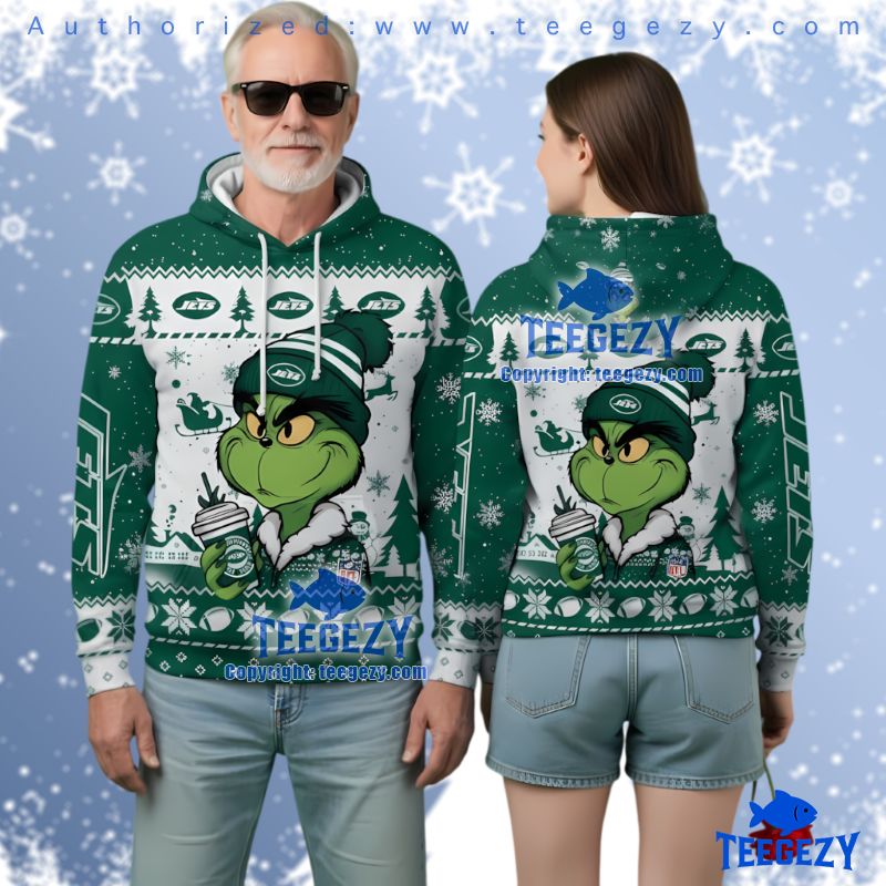New York Jets Grinch Coffee Ugly Christmas 3D Hoodie Holiday Apparel