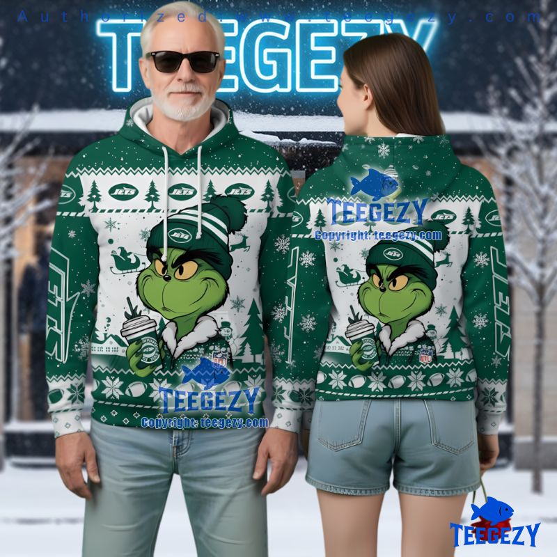 New York Jets Grinch Coffee Ugly Christmas 3D Hoodie Holiday Apparel New York Jets Grinch Coffee Ugly Christmas 3D Hoodie Holiday Apparel