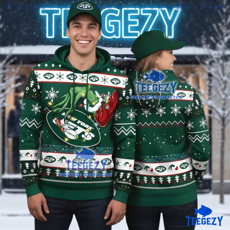 New York Jets Grinch Hand Ugly Christmas 3D Hoodie Holiday Fan Gift New York Jets Grinch Hand Ugly Christmas 3D Hoodie Holiday Fan Gift