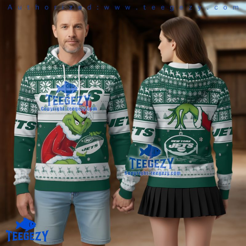 New York Jets Grinch Santa Ugly Christmas 3D Hoodie Holiday Gift