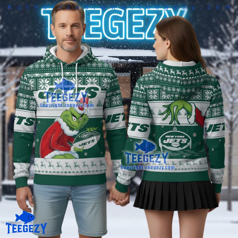 New York Jets Grinch Santa Ugly Christmas 3D Hoodie Holiday Gift New York Jets Grinch Santa Ugly Christmas 3D Hoodie Holiday Gift