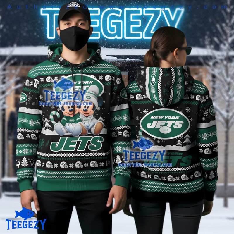 New York Jets Mickey Minnie Mouse Christmas 3D Pullover Hoodie New York Jets Mickey Minnie Mouse Christmas 3D Pullover Hoodie