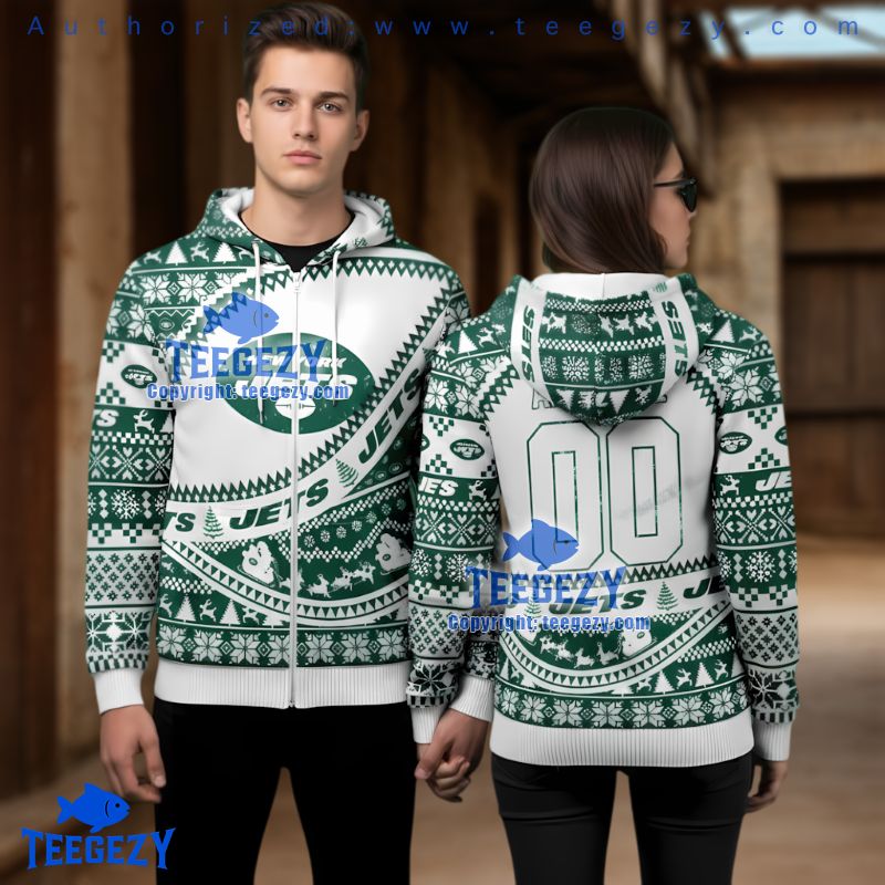 New York Jets Personalized Ugly Christmas 3D Hoodie White Green