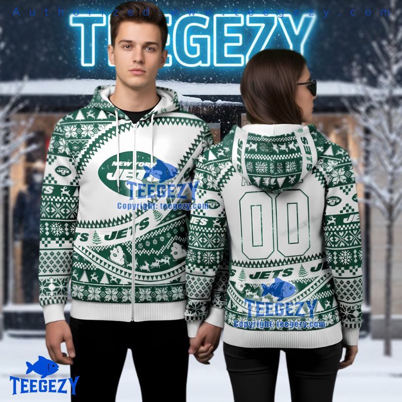 New York Jets Personalized Ugly Christmas 3D Hoodie White Green New York Jets Personalized Ugly Christmas 3D Hoodie White Green