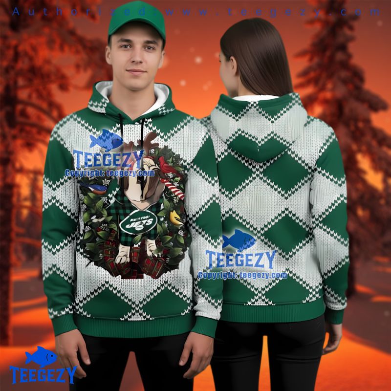 New York Jets Pug Dog Reindeer Ugly Christmas 3D Hoodie