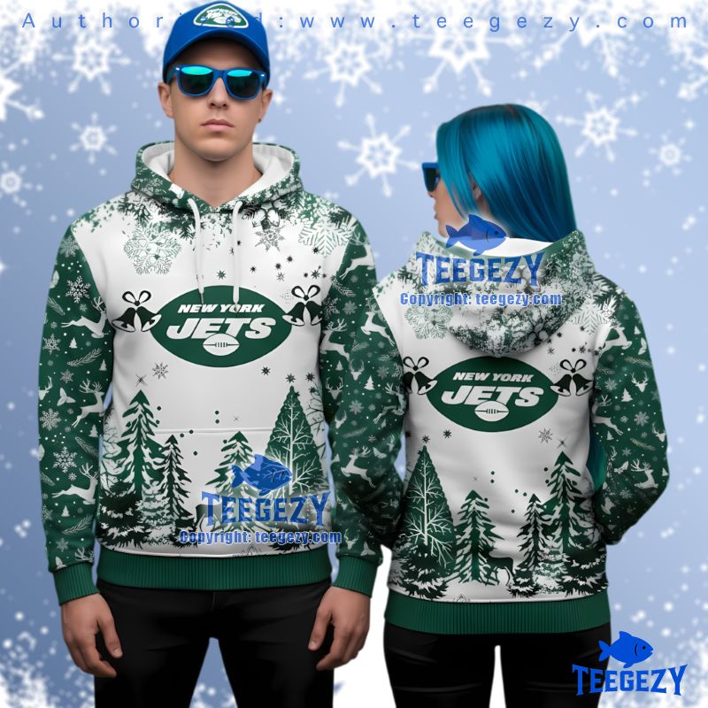 New York Jets Reindeer Forest Pattern Ugly Christmas 3D Hoodie