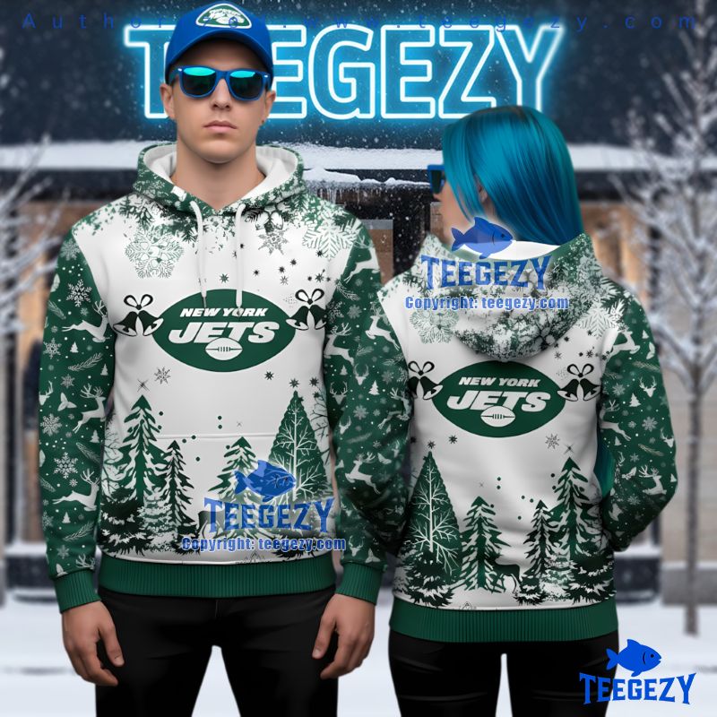 New York Jets Reindeer Forest Pattern Ugly Christmas 3D Hoodie New York Jets Reindeer Forest Pattern Ugly Christmas 3D Hoodie