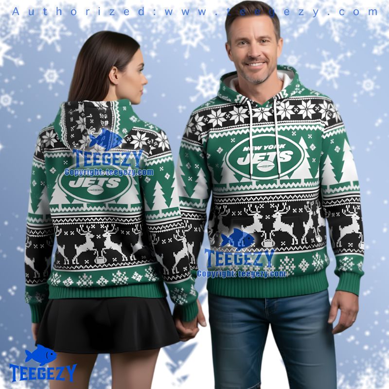 New York Jets Reindeer Snowflakes Ugly Christmas 3Dhoodie