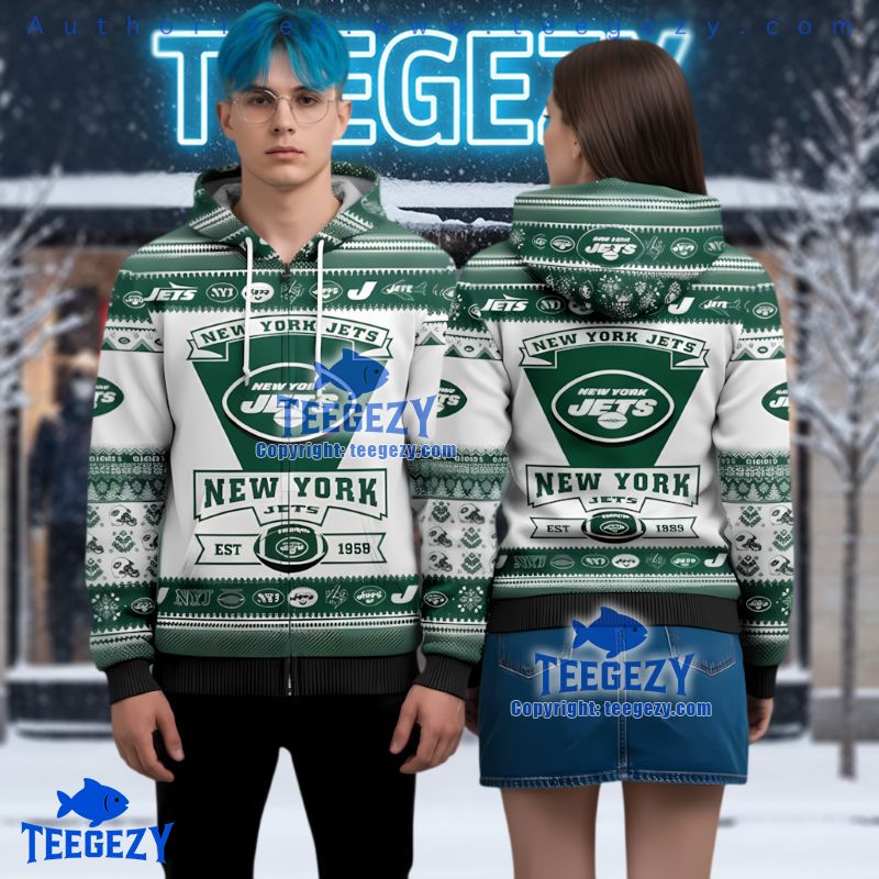 New York Jets Retro Logo Christmas Pattern 3D Hoodie White Green New York Jets Retro Logo Christmas Pattern 3D Hoodie White Green