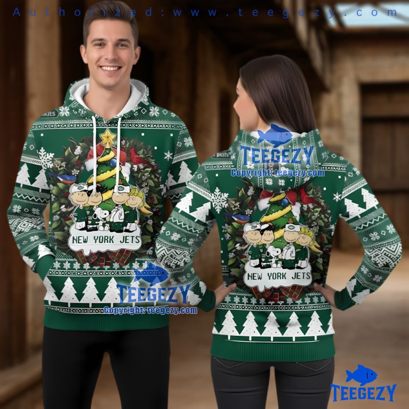 New York Jets Snoopy Charlie Brown Ugly Christmas 3D Hoodie Pullover