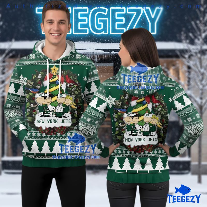 New York Jets Snoopy Charlie Brown Ugly Christmas 3D Hoodie Pullover New York Jets Snoopy Charlie Brown Ugly Christmas 3D Hoodie Pullover