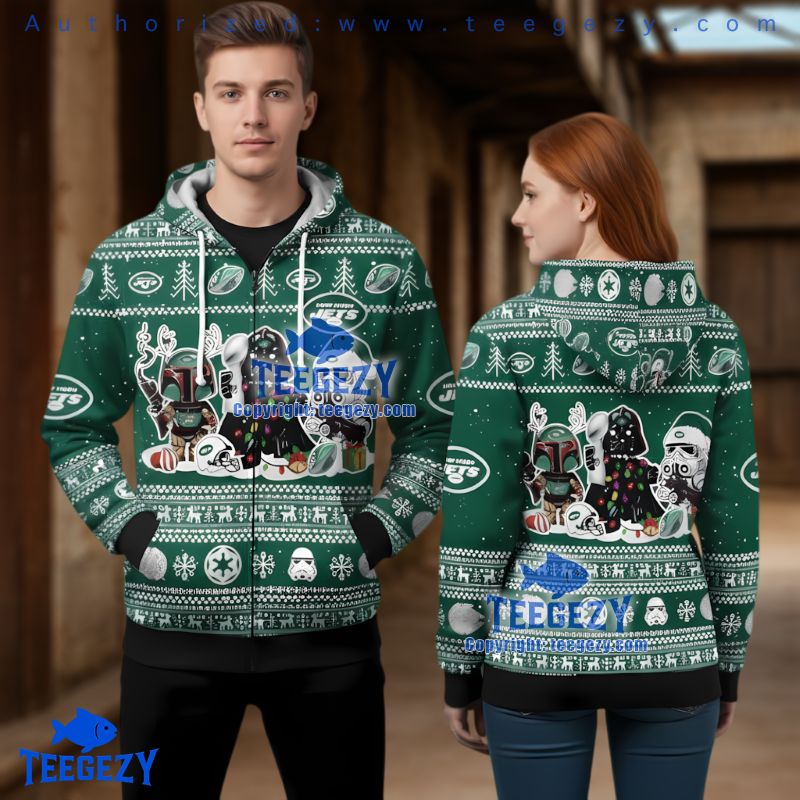 New York Jets Star Wars Stormtrooper Christmas Lights 3D Full Zip Hoodie