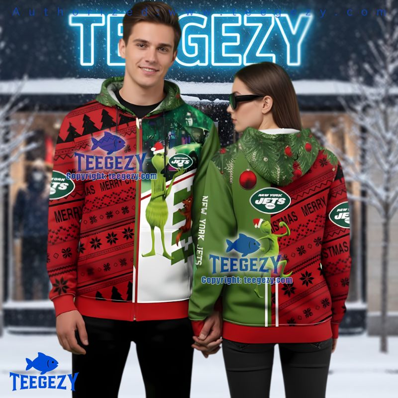 New York Jets The Grinch Christmas Split Ugly 3D Hoodie Full Zip New York Jets The Grinch Christmas Split Ugly 3D Hoodie Full Zip