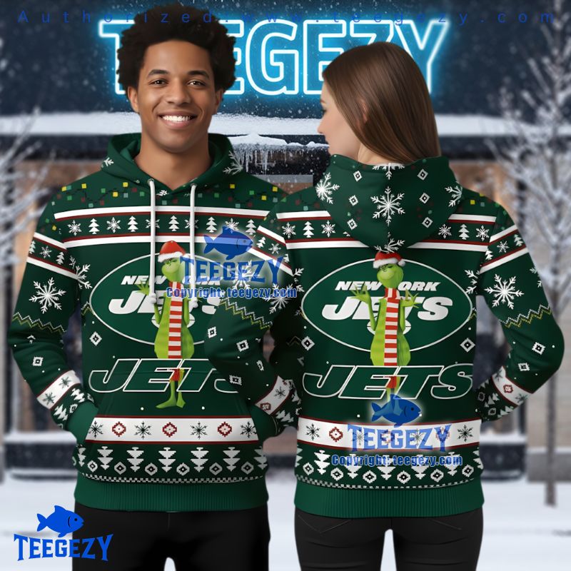 New York Jets The Grinch Santa Hat Ugly Christmas 3D Hoodie New York Jets The Grinch Santa Hat Ugly Christmas 3D Hoodie