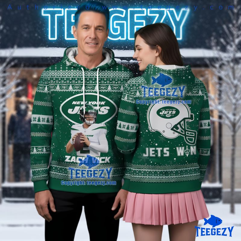 New York Jets Zach Wilson Christmas Ugly 3D Hoodie Jets New York Jets Zach Wilson Christmas Ugly 3D Hoodie Jets