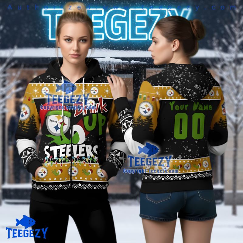 Personalized Pittsburgh Steelers Grinch Ugly Christmas 3D Hoodie Drink Up