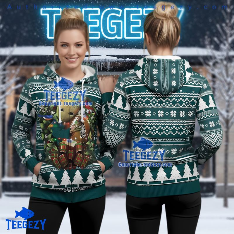 Philadelphia Eagles Baby Groot Christmas Wreath 3D Printed Hoodie