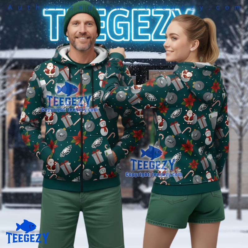 Philadelphia Eagles Christmas Pattern 3D Zip Hoodie Gift