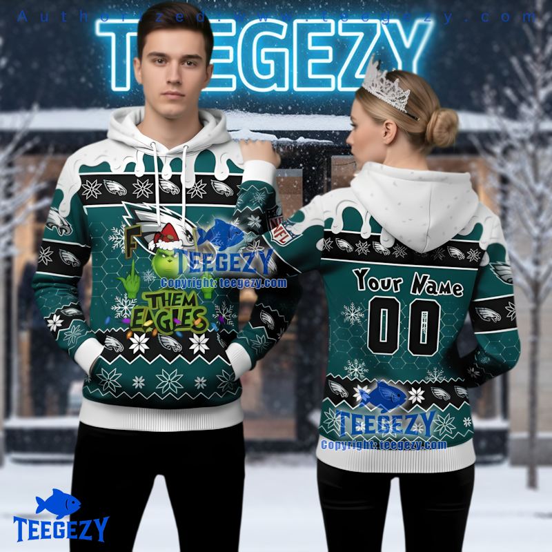 Philadelphia Eagles Gold Logo Ugly Christmas 3D Hoodie Nfl