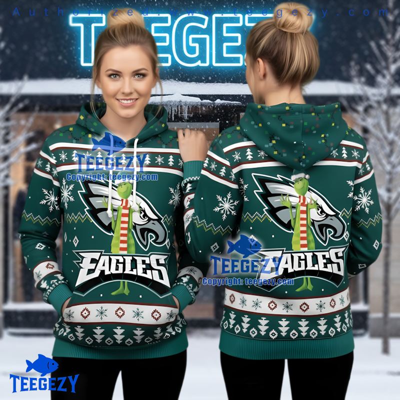 Philadelphia Eagles Funny Grinch Ugly Christmas 3D Hoodie