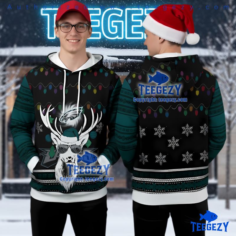 Philadelphia Eagles Funny Reindeer Ugly Christmas 3D Hoodie
