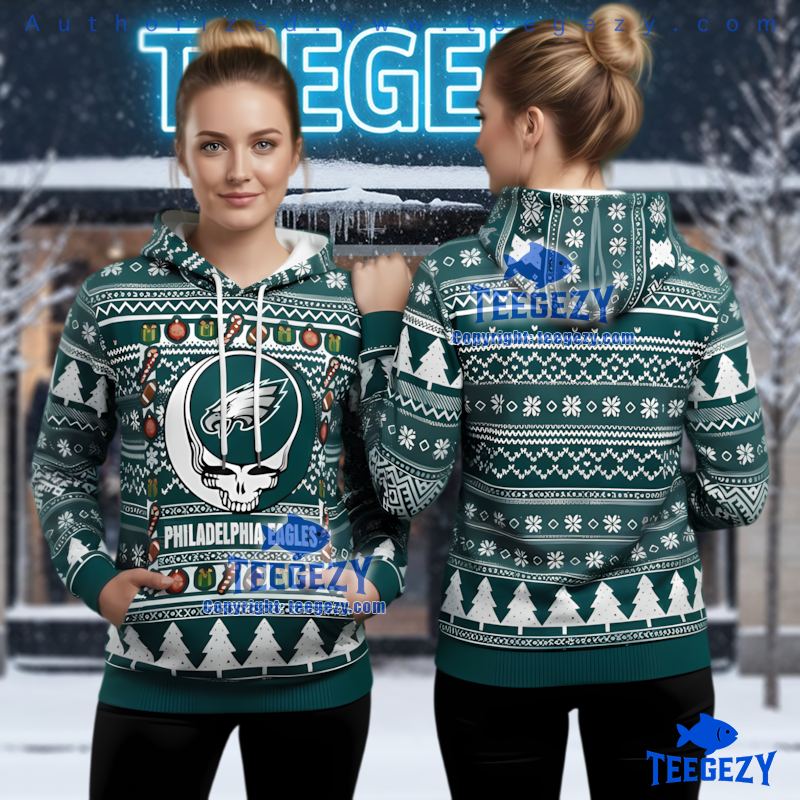 Philadelphia Eagles Grateful Dead Ugly Christmas 3D Hoodie Men Women