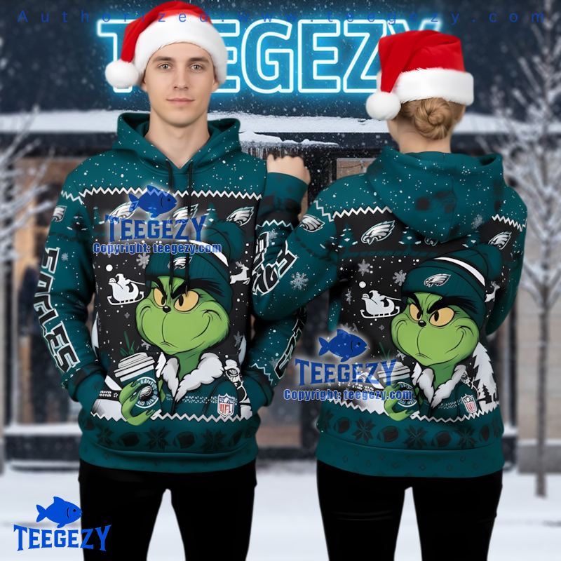 Philadelphia Eagles Grinch Coffee Ugly Christmas 3D Hoodie