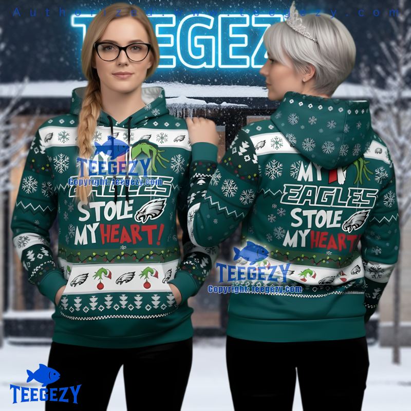 Philadelphia Eagles Grinch Stealing Ugly Christmas 3D Hoodie
