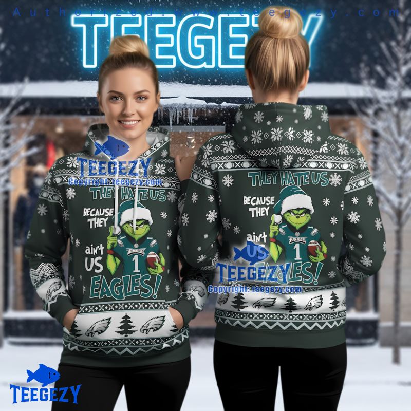 Philadelphia Eagles Grinch They Hate Us Ugly Christmas 3D Hoodie