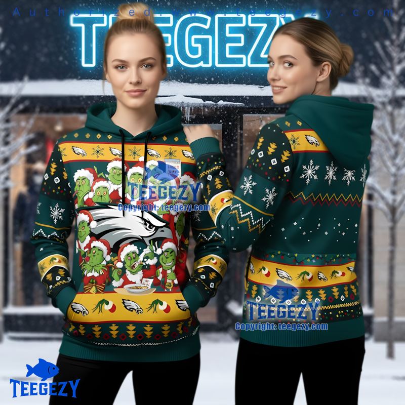Philadelphia Eagles Personalized Grinch Ugly Christmas Hoodie
