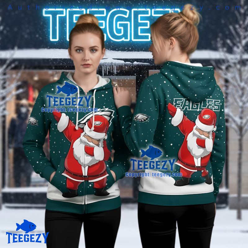 Philadelphia Eagles Nfl Dab Santa Ugly Christmas 3D Zip Hoodie