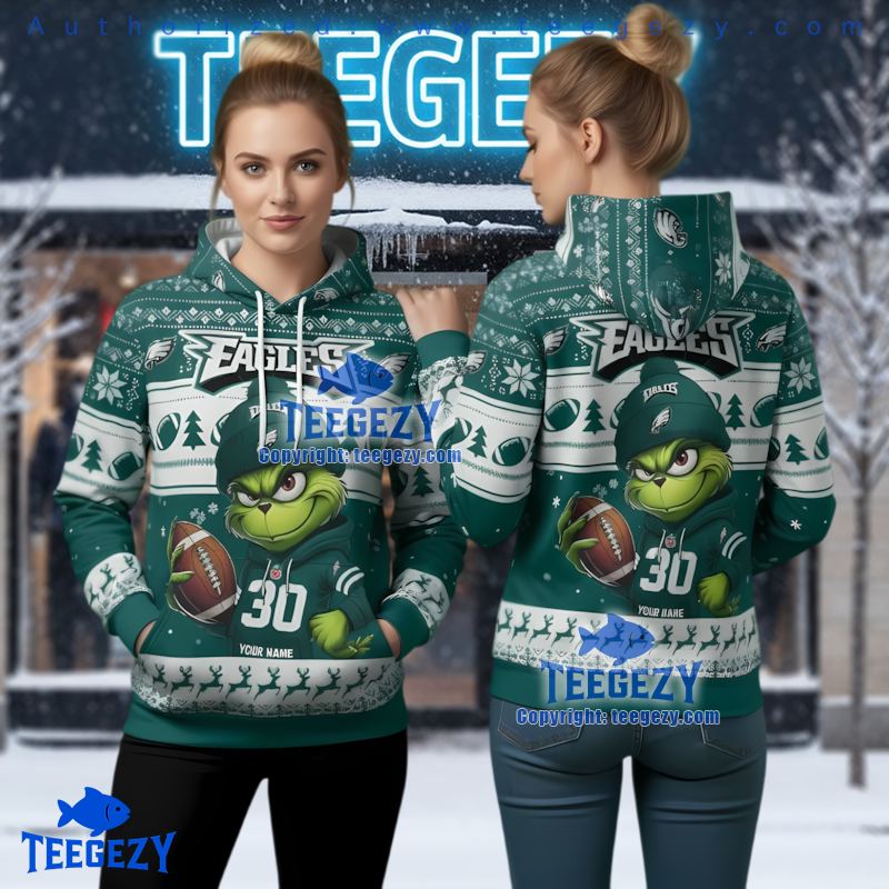 Philadelphia Eagles Skull Flower Ugly Christmas 3D Zip Hoodie