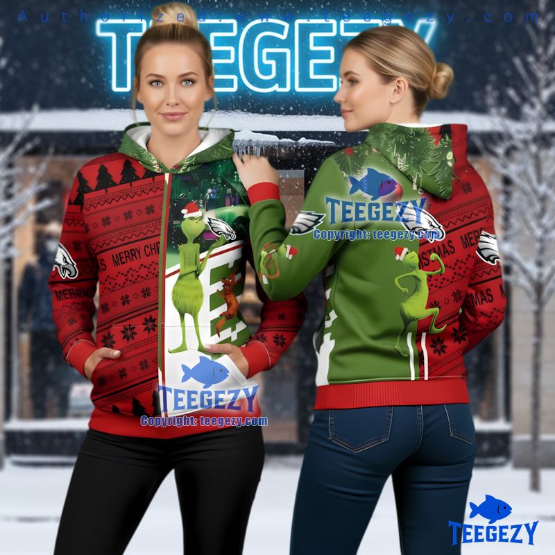 Philadelphia Eagles Red Green Grinch Ugly Christmas 3D Printed Hoodie