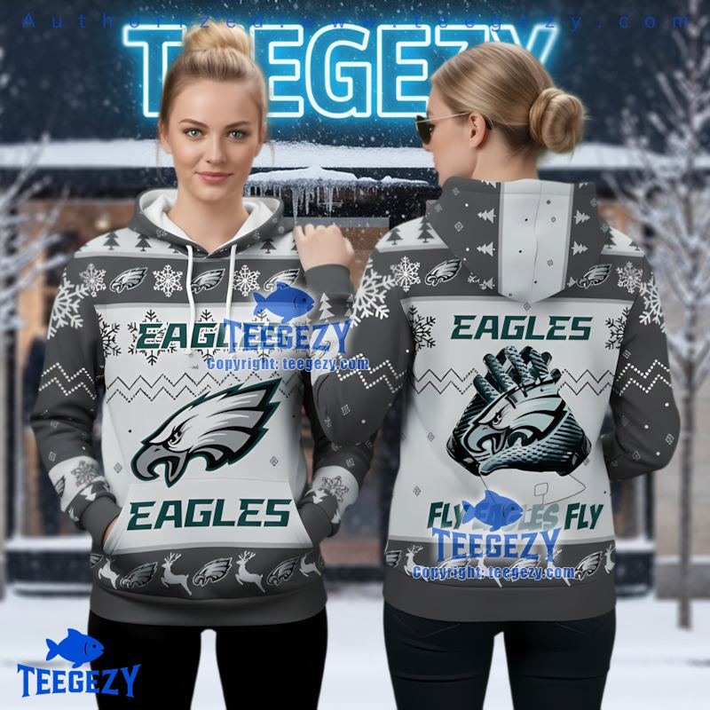 Philadelphia Eagles Reindeer Pattern Ugly Christmas 3D Hoodie Fan Gear