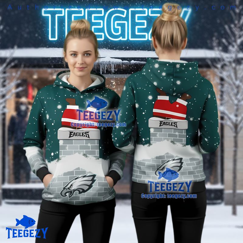 Philadelphia Eagles Santa In Chimney Ugly Christmas 3D Hoodie