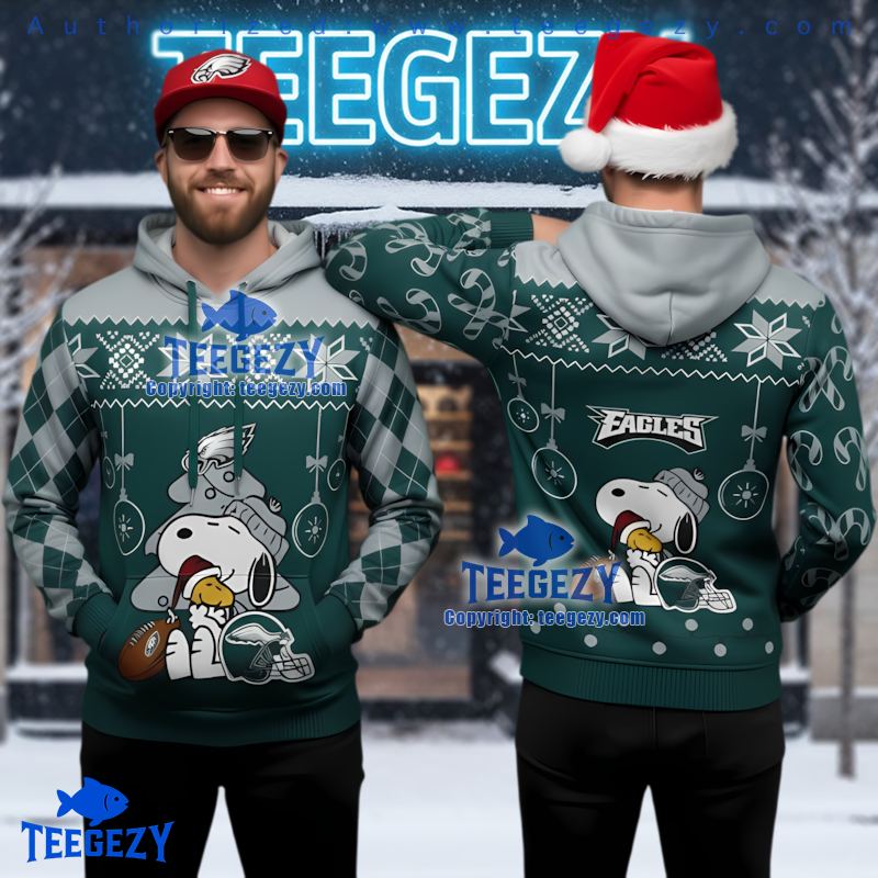 Philadelphia Eagles Snoopy Woodstock Ugly Christmas 3D Hoodie