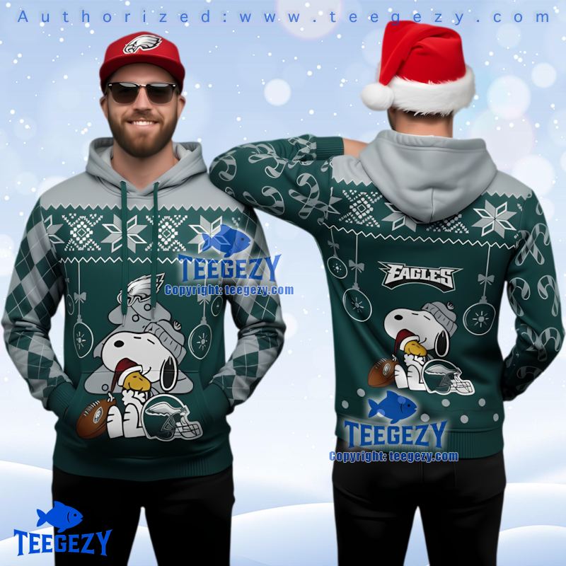Philadelphia Eagles Snoopy Woodstock Ugly Christmas 3D Hoodie Philadelphia Eagles Snoopy Woodstock Ugly Christmas 3D Hoodie