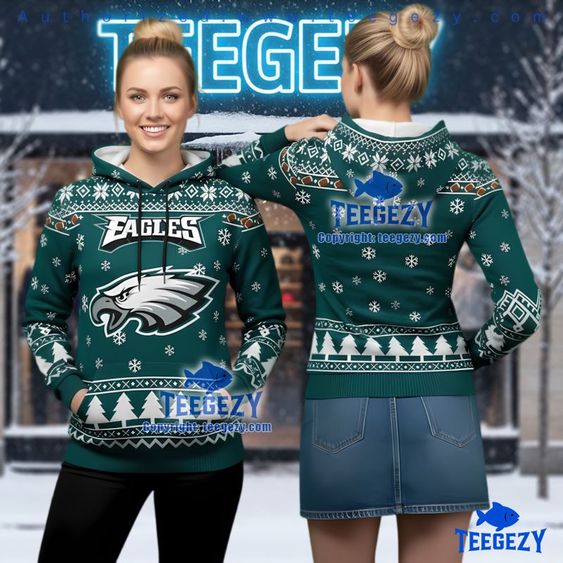 Philadelphia Eagles Snowflakes Ugly Christmas 3D Hoodie Men Women