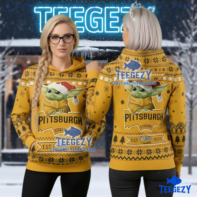 Pittsburgh Steelers Baby Yoda Grogu Football Ugly Christmas 3D Hoodie
