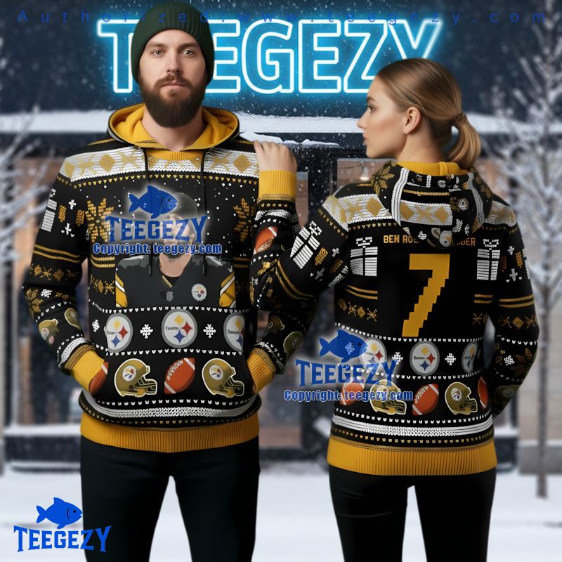 Pittsburgh Steelers Ben Roethlisberger Ugly Christmas 3D Hoodie Number