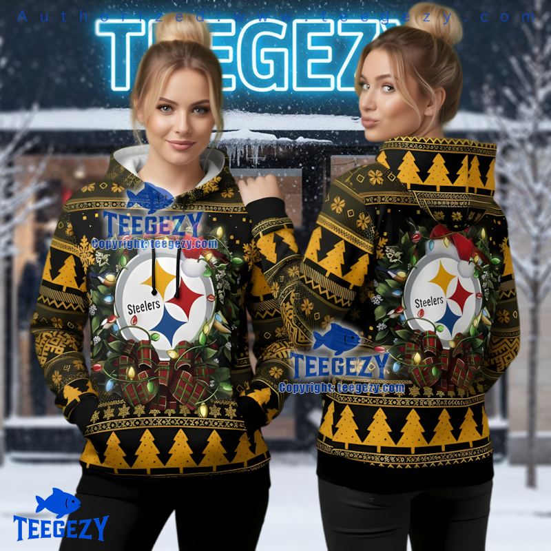 Pittsburgh Steelers Christmas Wreath Ugly Christmas 3D Hoodie Fan Gear