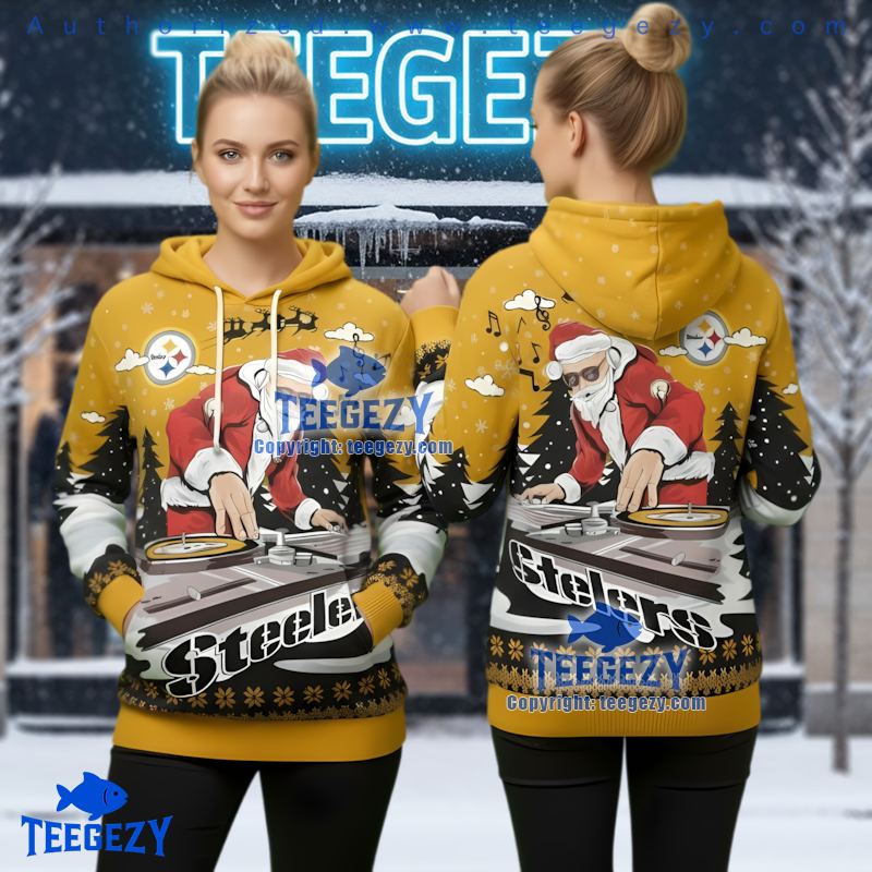 Pittsburgh Steelers Dj Santa Claus Ugly Christmas 3D Hoodie