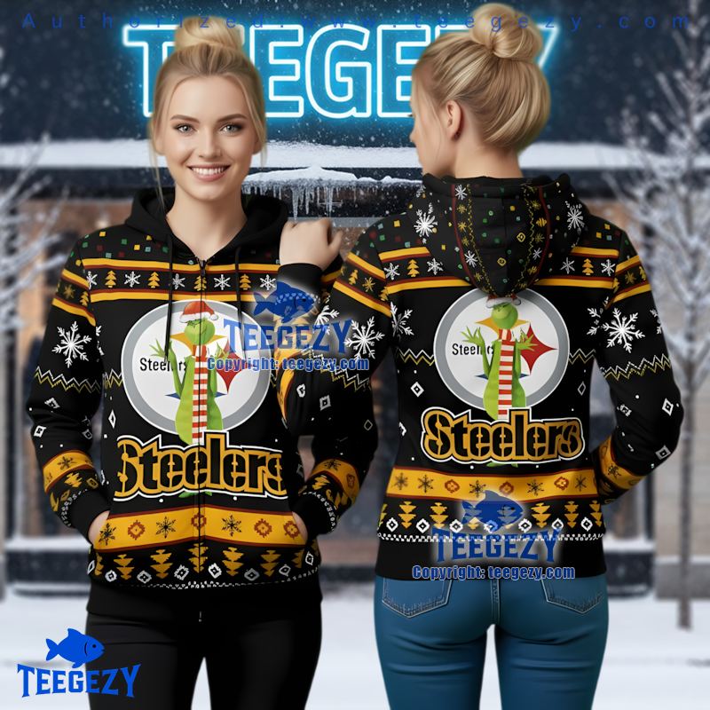 Pittsburgh Steelers Grinch In Santa Hat Ugly Christmas 3D Hoodie
