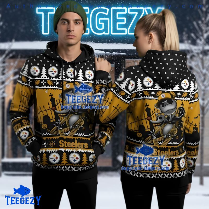 Pittsburgh Steelers Jack Skellington Zero Ugly Christmas 3D Hoodie