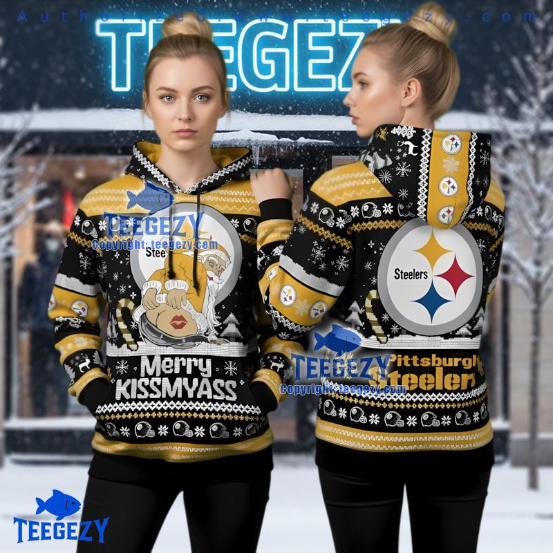 Pittsburgh Steelers Mandalorian Grogu Black Ugly Christmas 3D Hoodie Pittsburgh Steelers Mandalorian Grogu Black Ugly Christmas 3D Hoodie