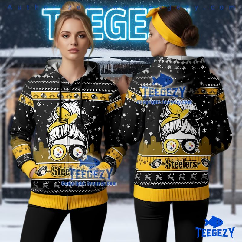 Pittsburgh Steelers Messy Bun Girl Ugly Christmas 3D Hoodie