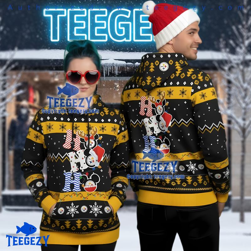 Pittsburgh Steelers Mickey Mouse Ugly Christmas 3D Hoodie Ho Ho Ho Disney